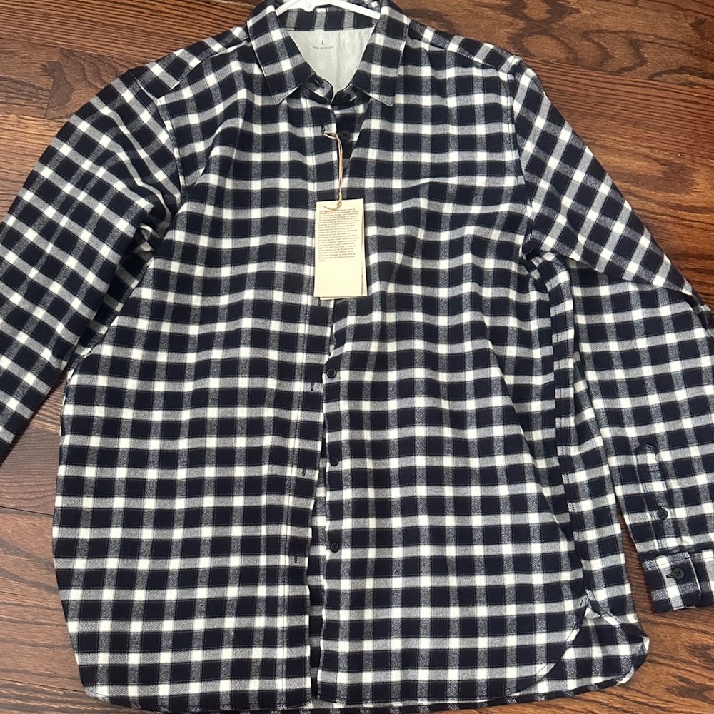 New- Men's Navy and White Plaid Shirt Jacket